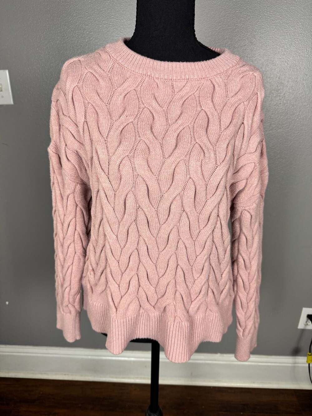 Philosophy Republic Clothing Pink Cable Knit Crew Neck Pullover Sweater